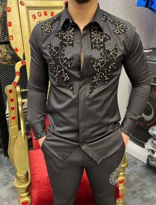 Camasa barbati neagra slim fit pentru evenimente B3187 11-4