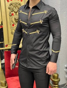 Camasa barbati neagra slim fit pentru evenimente 2021 3-5