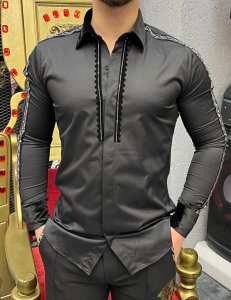 Camasa barbati neagra slim fit pentru evenimente B8571 4-2 