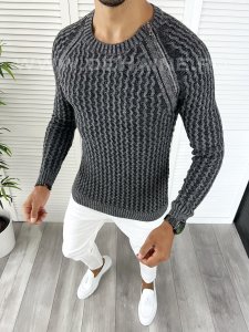 Pulover barbati gros slim fit gri T3711 P20-3.1