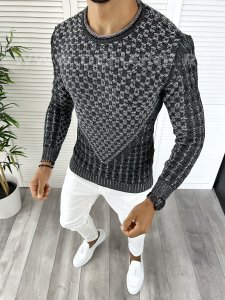 Pulover barbati gros slim fit gri inchis T3620 i18-5/U6-2