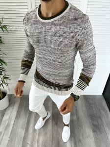 Pulover barbati gros slim fit bej T3616 P20-3.3
