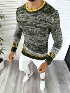 Pulover barbati gros slim fit kaki T3616 111-4* E