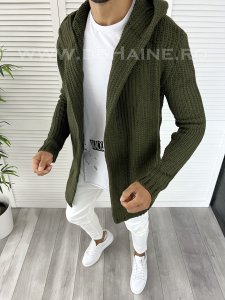 Cardigan barbati kaki cu gluga slim fit ZR T3516 U7