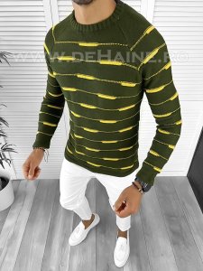 Pulover barbati gros slim fit kaki T3622 96-4.5