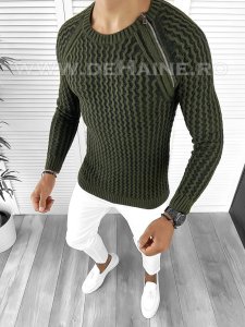 Pulover barbati gros slim fit kaki T3711 99-3 E