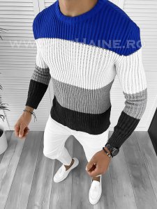 Pulover barbati gros gri slim fit T3574 81-3