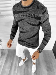 Pulover barbati gros gri slim fit T3617 I12-4.1*