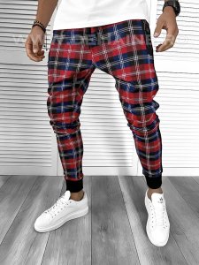 Pantaloni barbati rosii in carouri smart casual ZR 19066 X18.X19-5