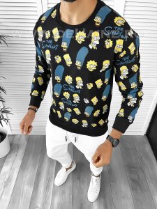 Bluza barbati neagra slim fit cu imprimeu K366 I2-4