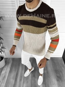 Pulover barbati gros slim fit bej T3576 I13-5