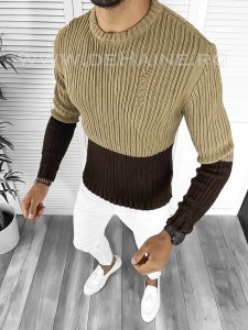Pulover barbati gros slim fit maro T3577 I4-2