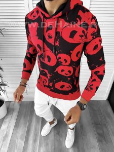 Hanorac barbati slim fit cu imprimeu PANDA rosu K246 Y22-3 /I6-2 E 111-1