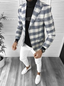Sacou barbati slim fit in carouri B9745 E