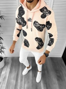 Hanorac barbati slim fit roz cu imprimeu pe spate K494 42-1 E 