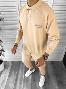 Trening barbati bej pantaloni + bluza oversize B8230 P19-5.2