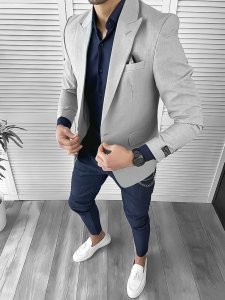 Sacou barbati slim fit gri - vernil10121 E 50-4