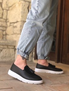 Mocasini barbati negri cu talpa alba 10132 98-2