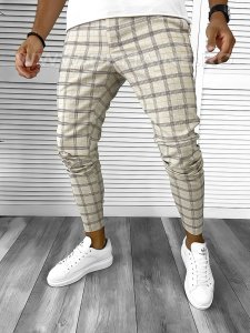 Pantaloni barbati casual regular fit bej in carouri A8451 O6-1.3