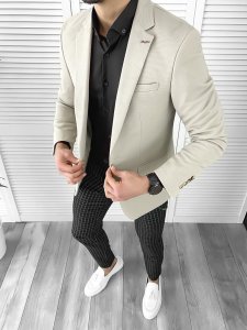 Sacou barbati slim fit bej 10321 E 48-2