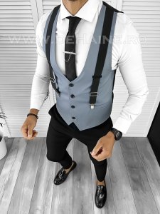 Vesta barbati slim fit albastra cu defect E1443