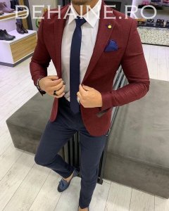 Sacou barbati grena slim fit cu defect E1379