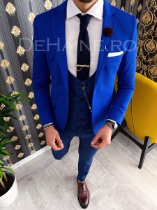 Sacou barbati albastru slim fit cu defect E1373
