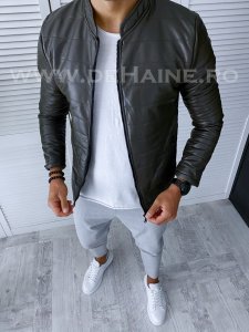 Geaca barbati kaki piele ecologica B2838 64-1