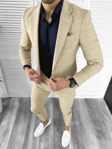 Costum barbati slim fit in carouri Sacou + Pantaloni 10524 76-3