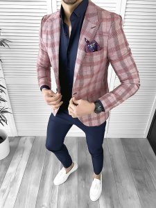 Sacou barbati slim fit roz 680