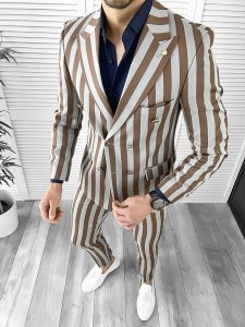 Costum barbati slim fit in carouri sacou + pantaloni 1047