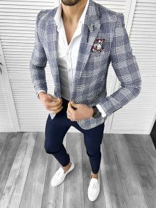 Sacou barbati slim fit in carouri 10279