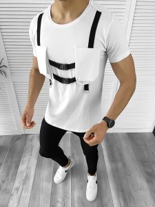 Tricou barbati slim fit alb B8519 