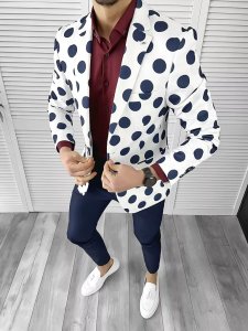 Sacou barbati slim fit cu buline bleumarin 637