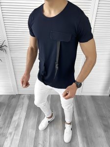 Tricou barbati slim fit bleumarin B1974 V5-3.1