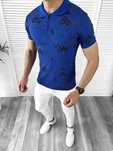 Tricou barbati slim fit albastru ZR 10609 K5-4