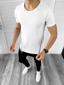 Tricou barbati slim fit alb ZR 10611 X4-2
