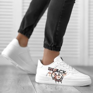 Adidasi barbati albi cu imprimeu R863