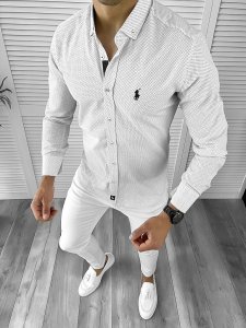 Camasa barbati slim fit alba cu imprimeu 11630