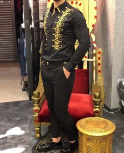 Camasa barbati neagra slim fit pentru evenimente cu mic defect DEF98 O5-2.3