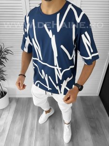 Tricou barbati albastru cu imprimeu oversize B7832 